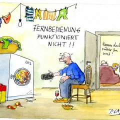 Peter Gaymann demensch Kalender  2018  Februar_Fernbediehnung_funktioniert_nicht